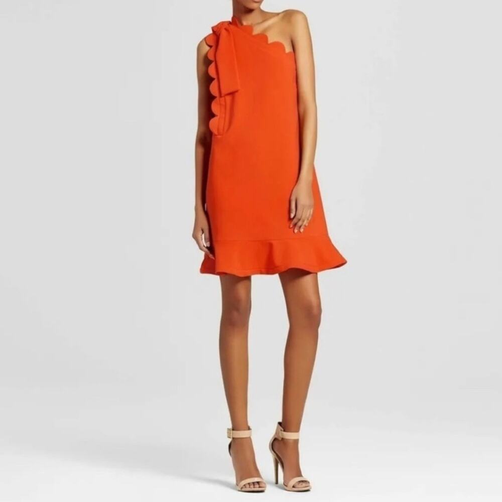 VICTORIA BECKHAM One Shoulder Scallop Dress | M | Orange | Retro Cocktail Vibe